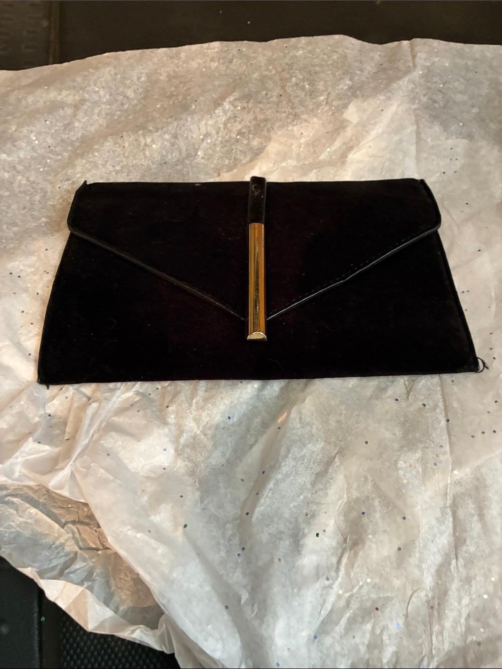 Black Velvet Envelope Clutch with Gold Accent
